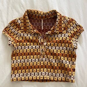 Free People - Floral Cropped Polo Shirt